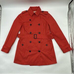 Michael Kors Women's Size Small Red Belted Double Breasted Lined Trench Coat